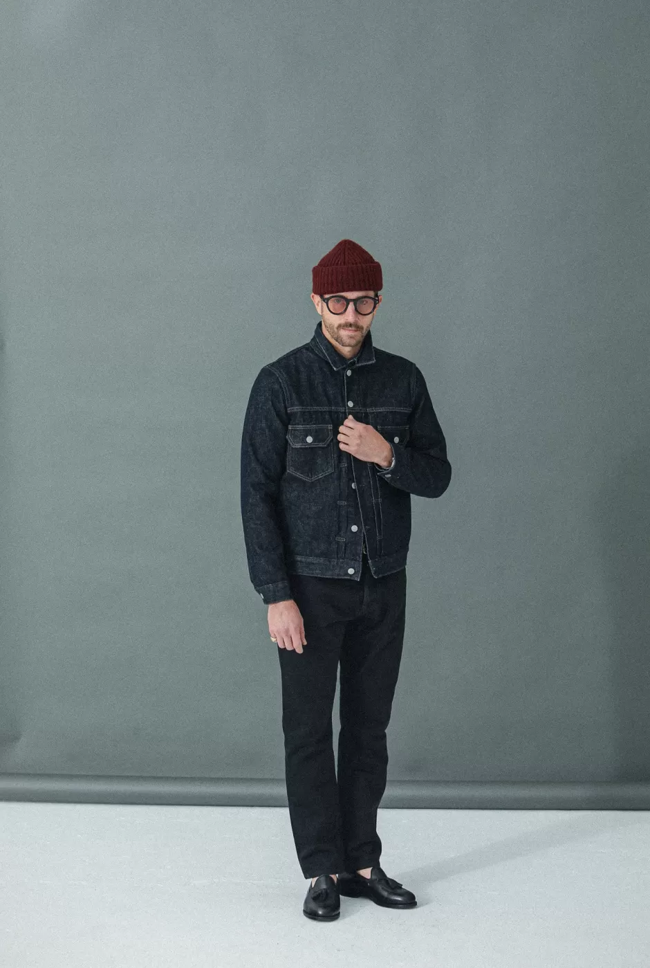 Outlet Drapeau Noir Veste "Type II" Denim Japonais Brut Indigo