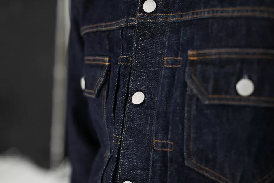 Outlet Drapeau Noir Veste "Type II" Denim Japonais Brut Indigo
