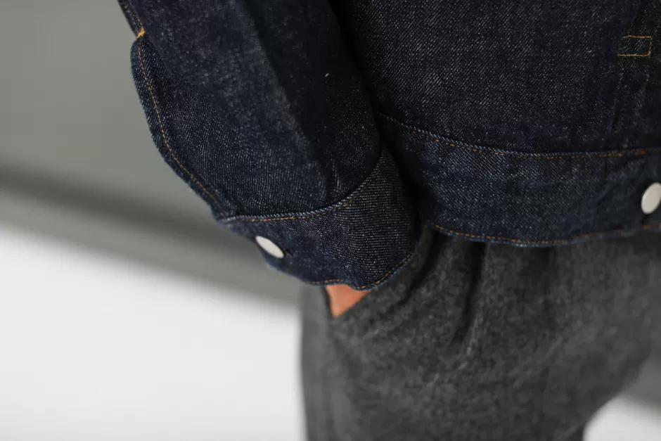 Outlet Drapeau Noir Veste "Type II" Denim Japonais Brut Indigo